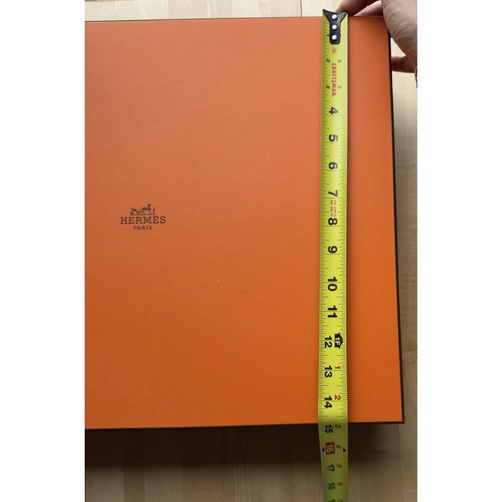 Authentic Hermes Paris Large Orange Gift Box 18" x 15" x 4" with Ribbon & Tissue - Picture 9 of 10